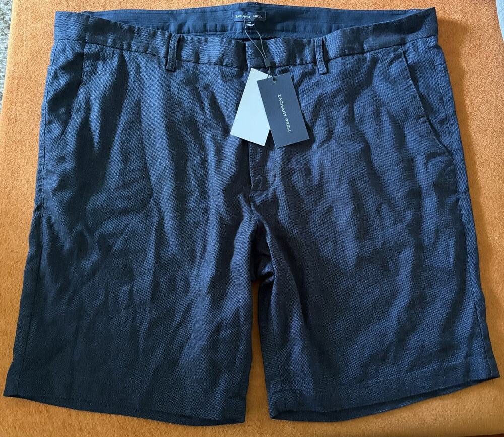 NWT Zachary Prell "Tilden" Tailored Shorts Men’s Size 40 Dark Blue Stretch Linen
